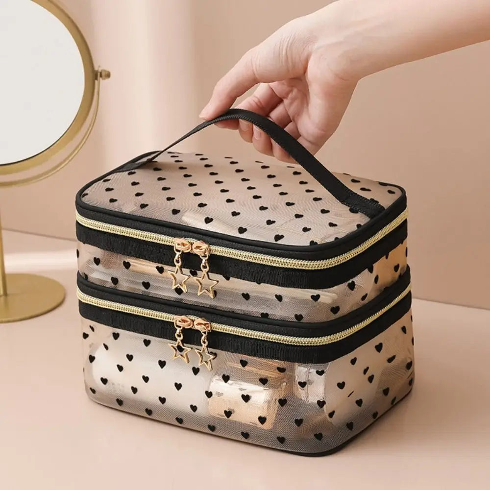 Double-layer travel cosmetic bag